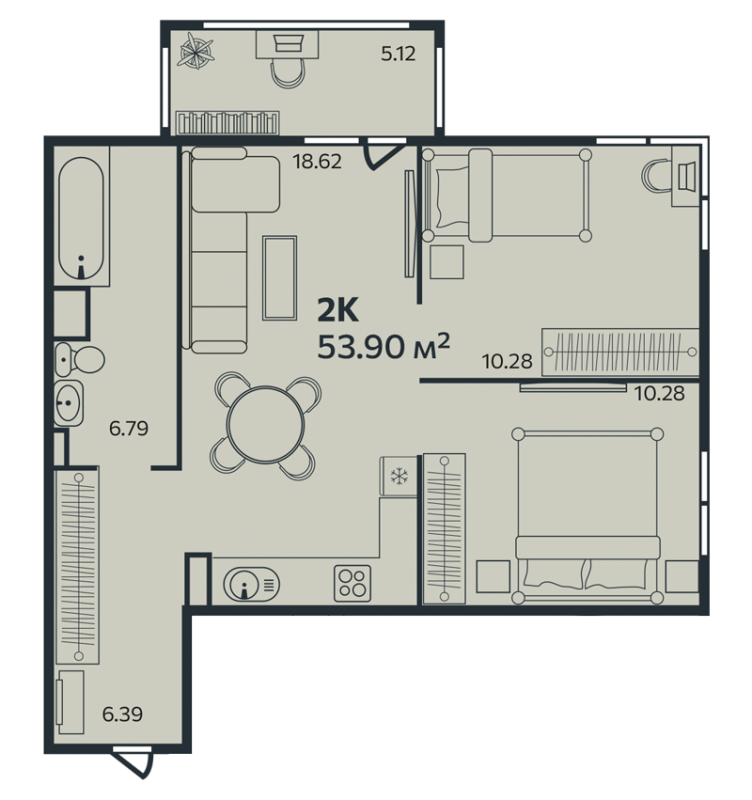 3-комнатная (Евро) квартира, 53.9 м² в ЖК "Эдельвейс.Выборг" - планировка, фото №1
