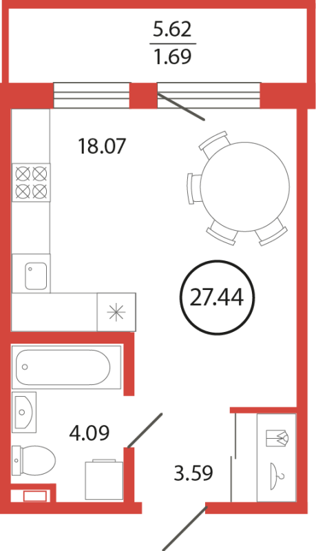 Квартира-студия, 27.44 м² в ЖК "Энфилд" - планировка, фото №1