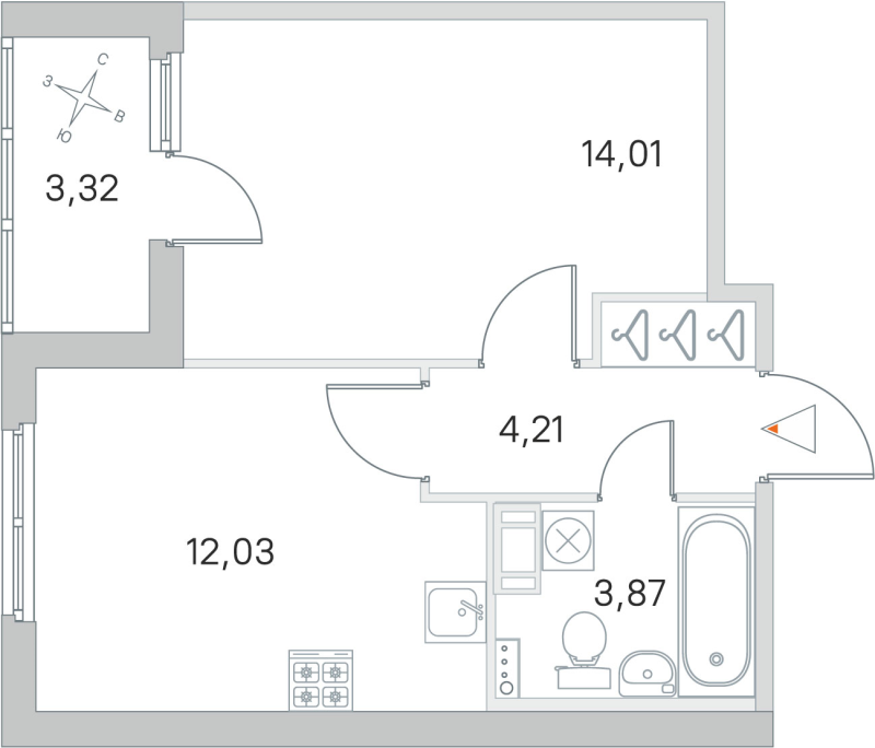 1-комнатная квартира, 34.12 м² в ЖК "Любоград" - планировка, фото №1