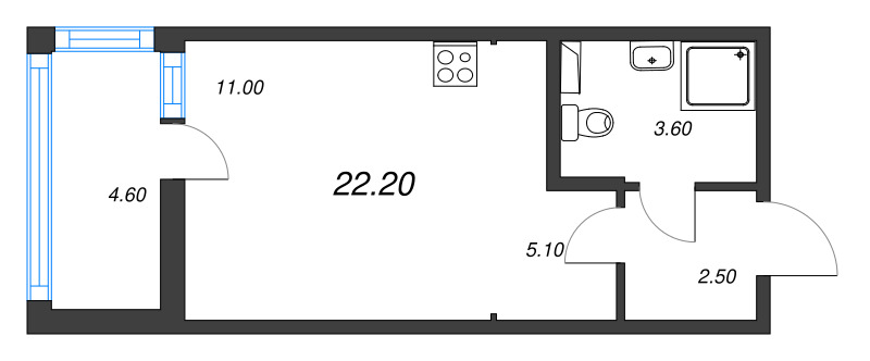 Квартира-студия, 22.2 м² в ЖК "ЮгТаун" - планировка, фото №1