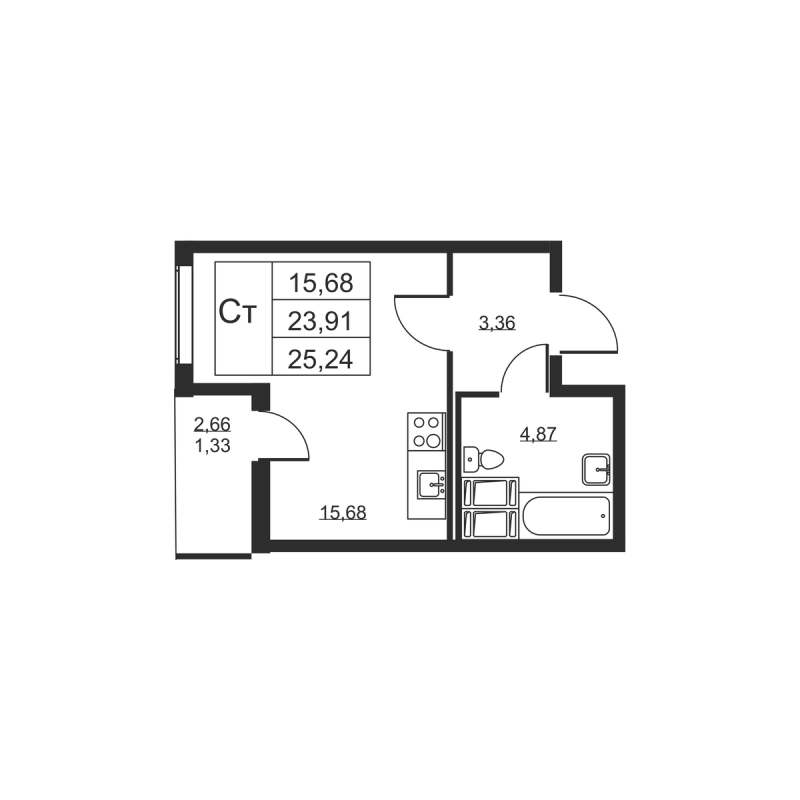 Квартира-студия, 25.24 м² - планировка, фото №1