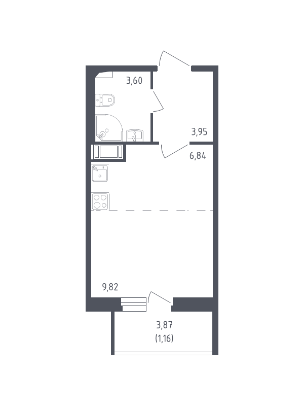 Квартира-студия, 25.37 м² - планировка, фото №1