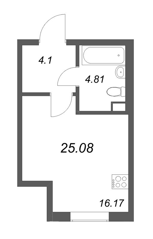 Квартира-студия, 25.08 м² - планировка, фото №1