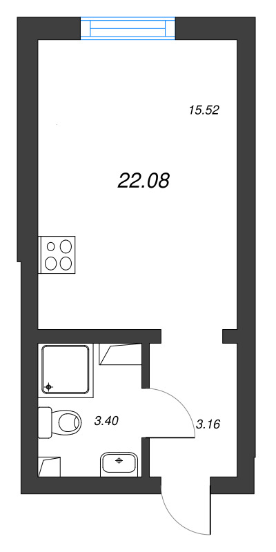 Квартира-студия, 22.08 м² в ЖК "Морская миля" - планировка, фото №1