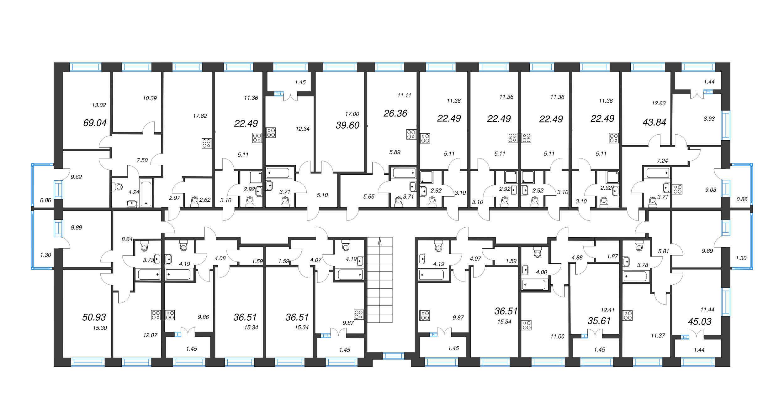 2-комнатная квартира, 43.84 м² в ЖК "Капральский берег" - планировка этажа
