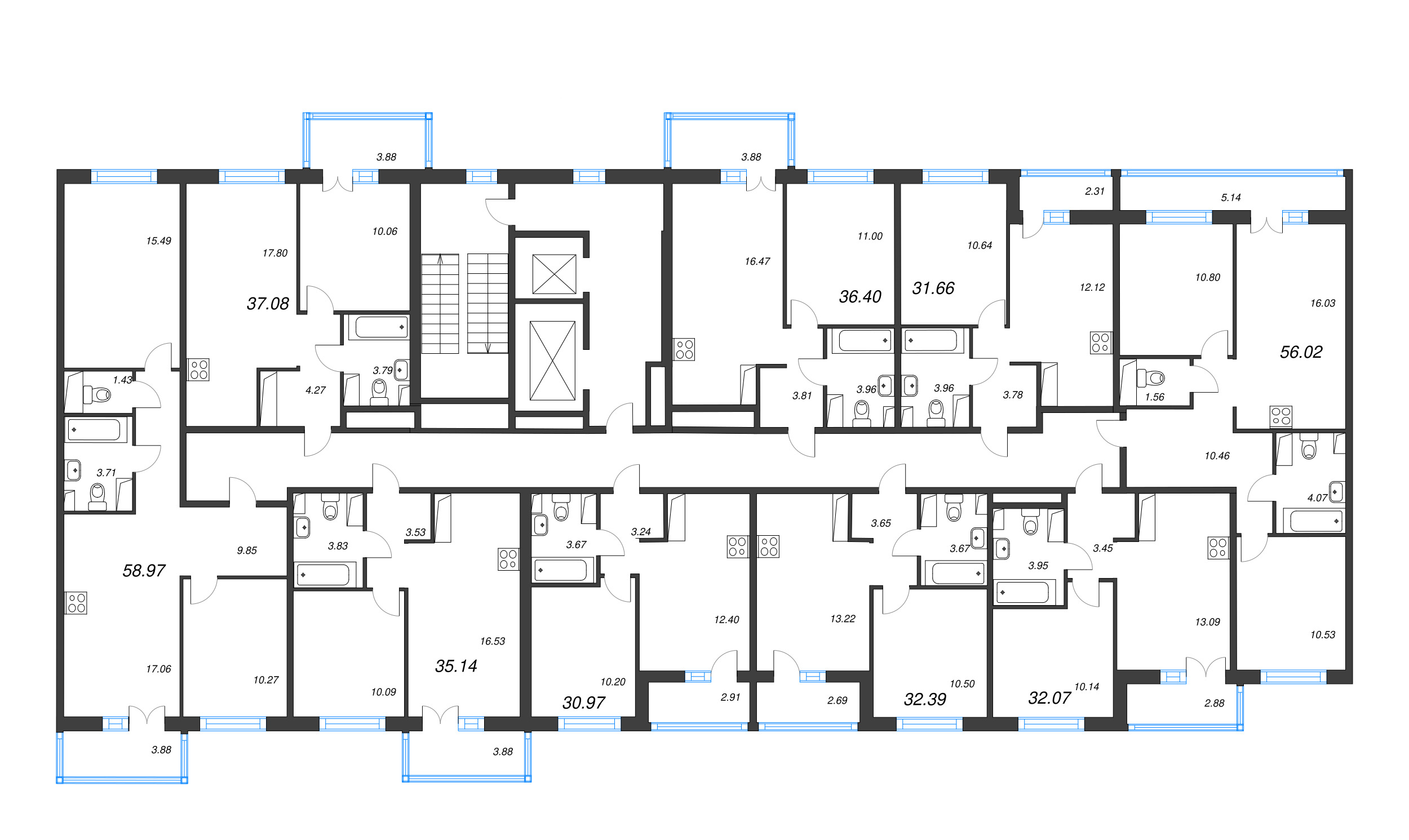 1-комнатная квартира, 31.66 м² в ЖК "Кронунг Янино" - планировка этажа