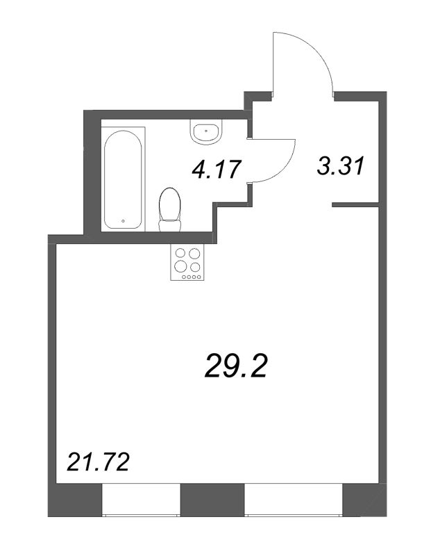 Квартира-студия, 29.2 м² - планировка, фото №1