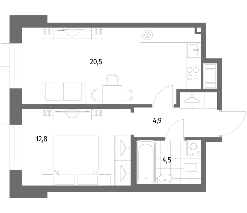 2-комнатная квартира, 76 м² - планировка, фото №1