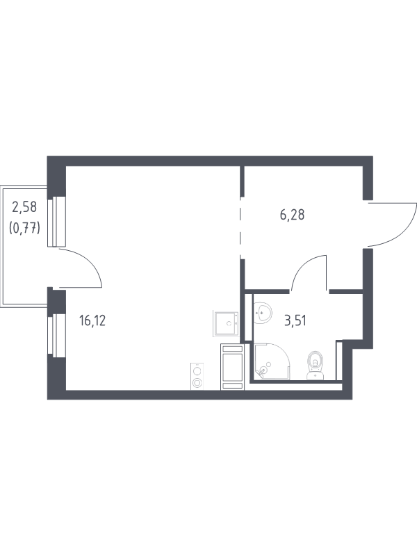 Квартира-студия, 26.68 м² - планировка, фото №1