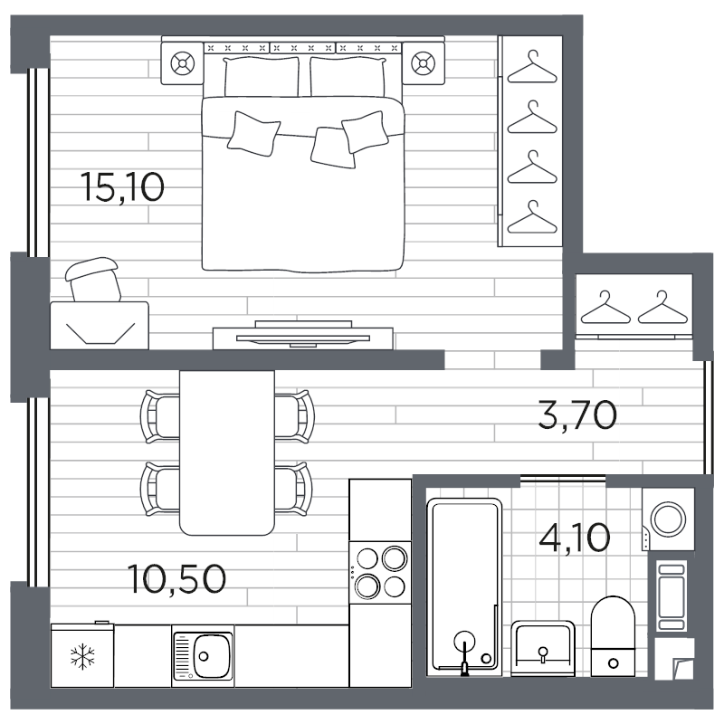 1-комнатная квартира, 33.4 м² в ЖК "PLUS Пулковский" - планировка, фото №1