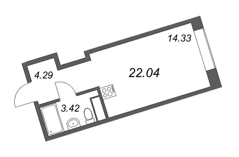 2-комнатная (Евро) квартира, 21.97 м² в ЖК "17/33 Петровский остров" - планировка, фото №1