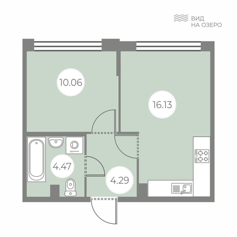 2-комнатная (Евро) квартира, 34.95 м² - планировка, фото №1
