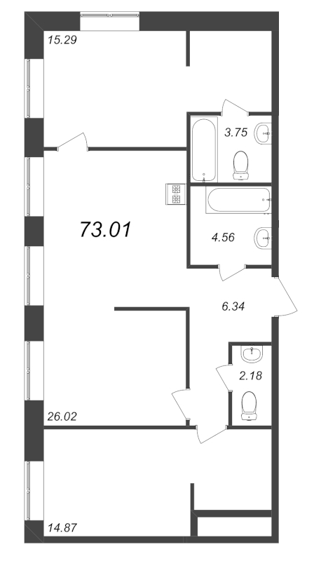 3-комнатная (Евро) квартира, 73.01 м² в ЖК "ID Svetlanovskiy" - планировка, фото №1