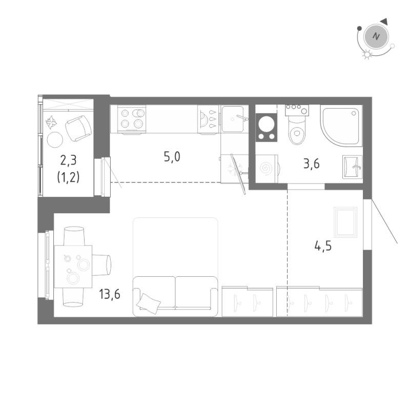 Квартира-студия, 27.9 м² в ЖК "Клюква.Парк" - планировка, фото №1