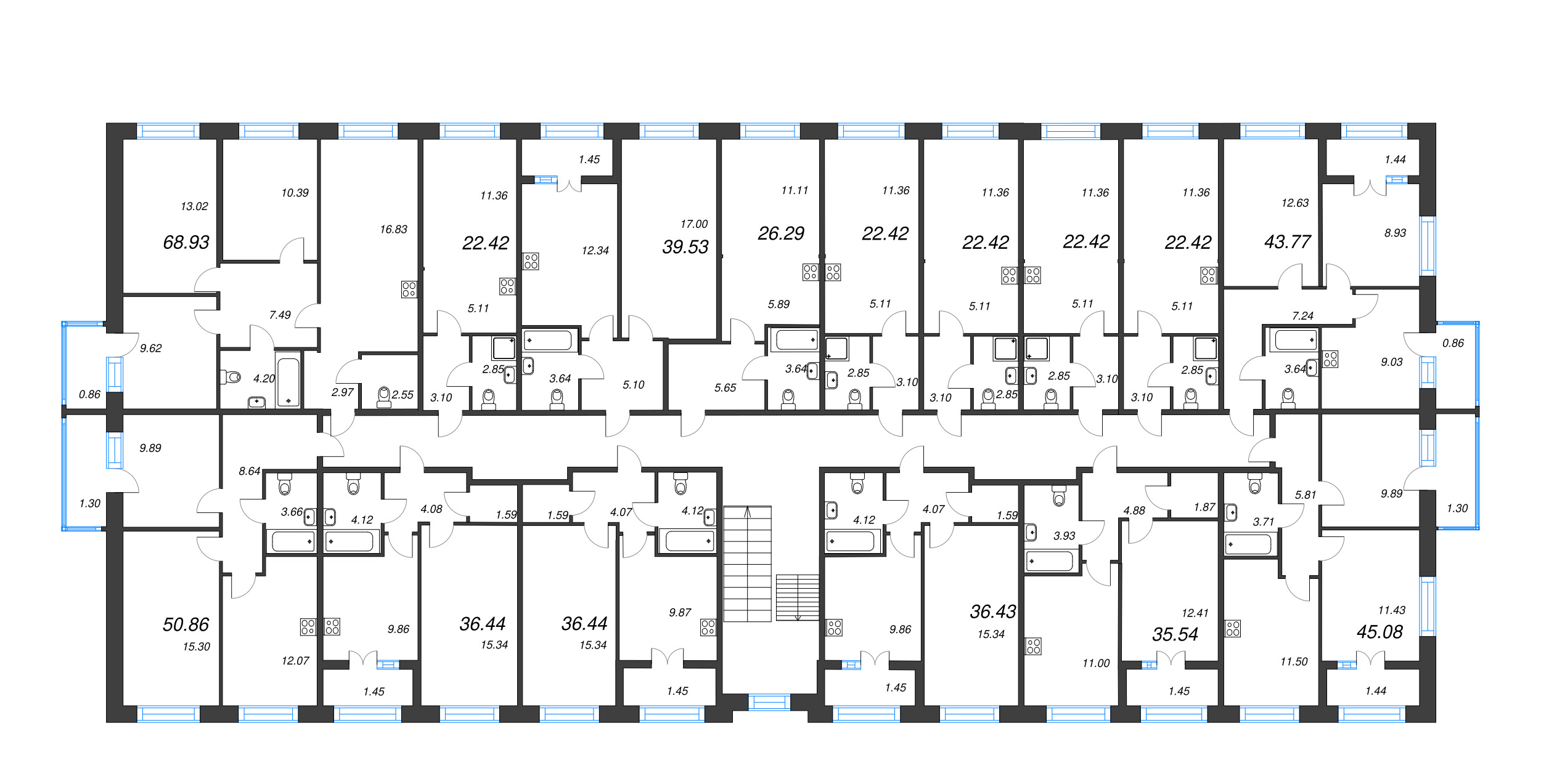 1-комнатная квартира, 22.42 м² в ЖК "Капральский берег" - планировка этажа