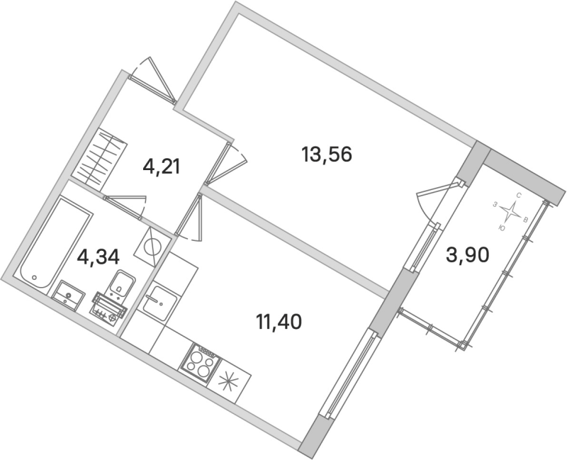 1-комнатная квартира, 33.51 м² в ЖК "Любоград" - планировка, фото №1