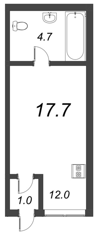 Квартира-студия, 25.2 м² в ЖК "IZZZI на 7-й линии В.О., 62А" - планировка, фото №2