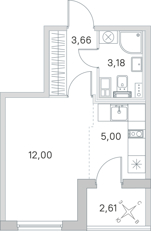 Квартира-студия, 23.84 м² в ЖК "Любоград" - планировка, фото №1