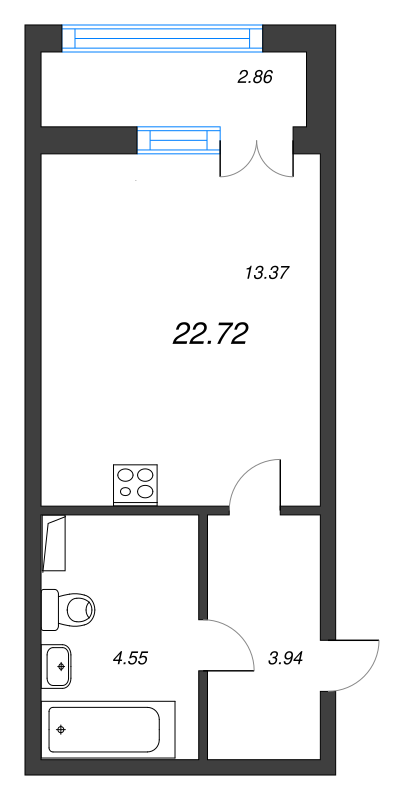 Квартира-студия, 22.72 м² - планировка, фото №1