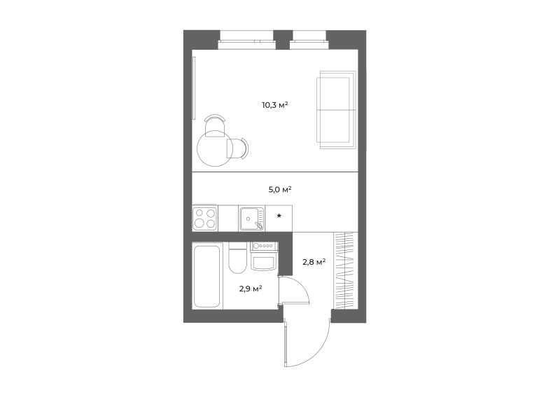 Квартира-студия, 21 м² в ЖК "ЭКО Квартал NEGA" - планировка, фото №1