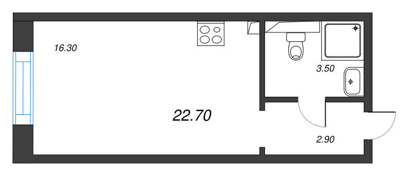 Квартира-студия, 22.7 м² в ЖК "Большая Охта" - планировка, фото №1
