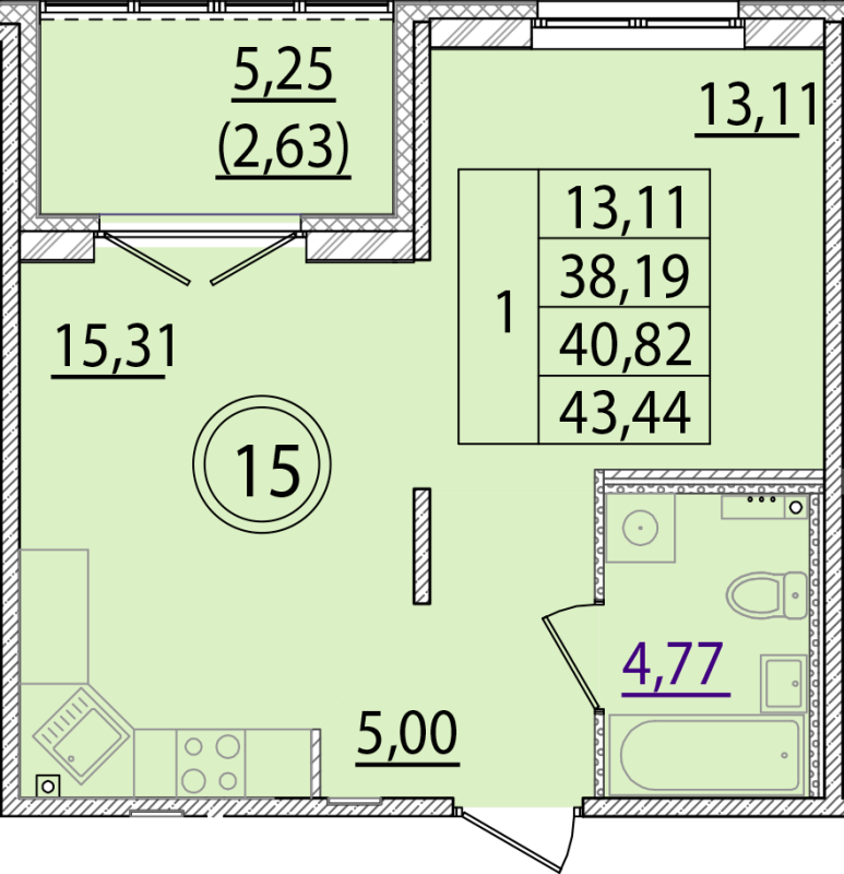 2-комнатная (Евро) квартира, 38.19 м² в ЖК "Образцовый квартал 15" - планировка, фото №1