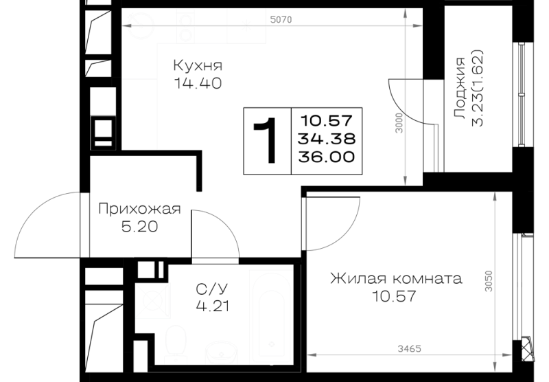 1-комнатная квартира, 36 м² в ЖК "Борский" - планировка, фото №1