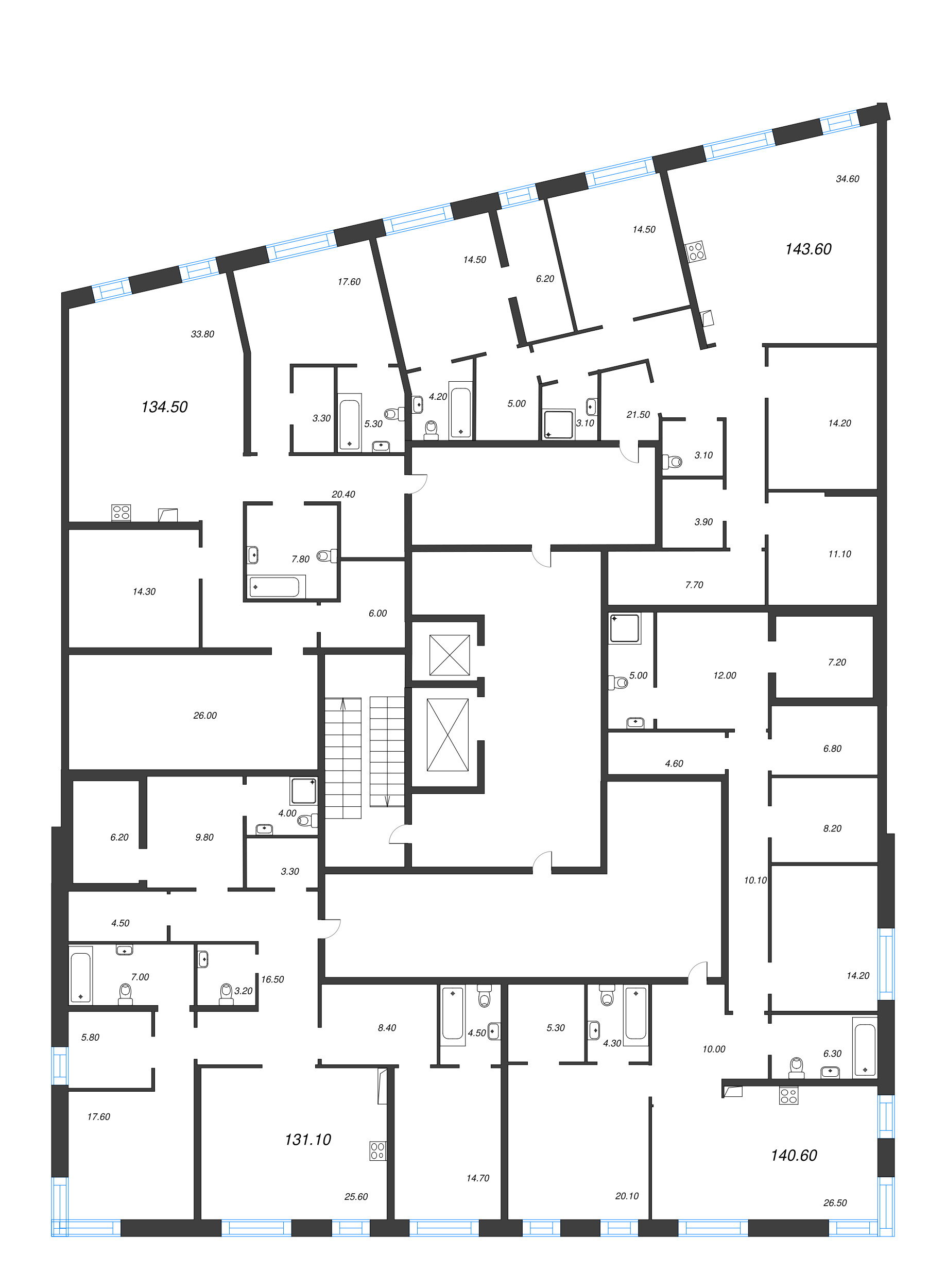 4-комнатная (Евро) квартира, 140.6 м² - планировка этажа