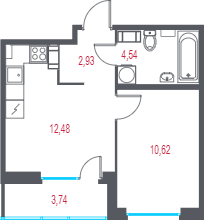 1-комнатная квартира, 32.44 м² - планировка, фото №1