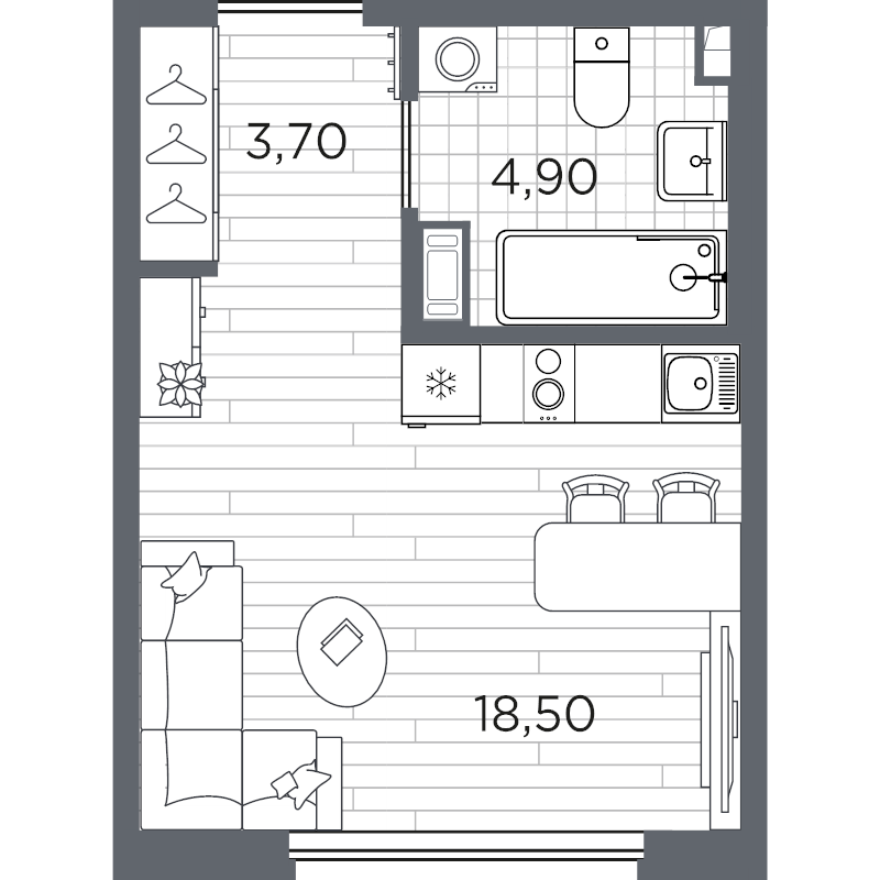 Квартира-студия, 27.1 м² в ЖК "PLUS Пулковский" - планировка, фото №1