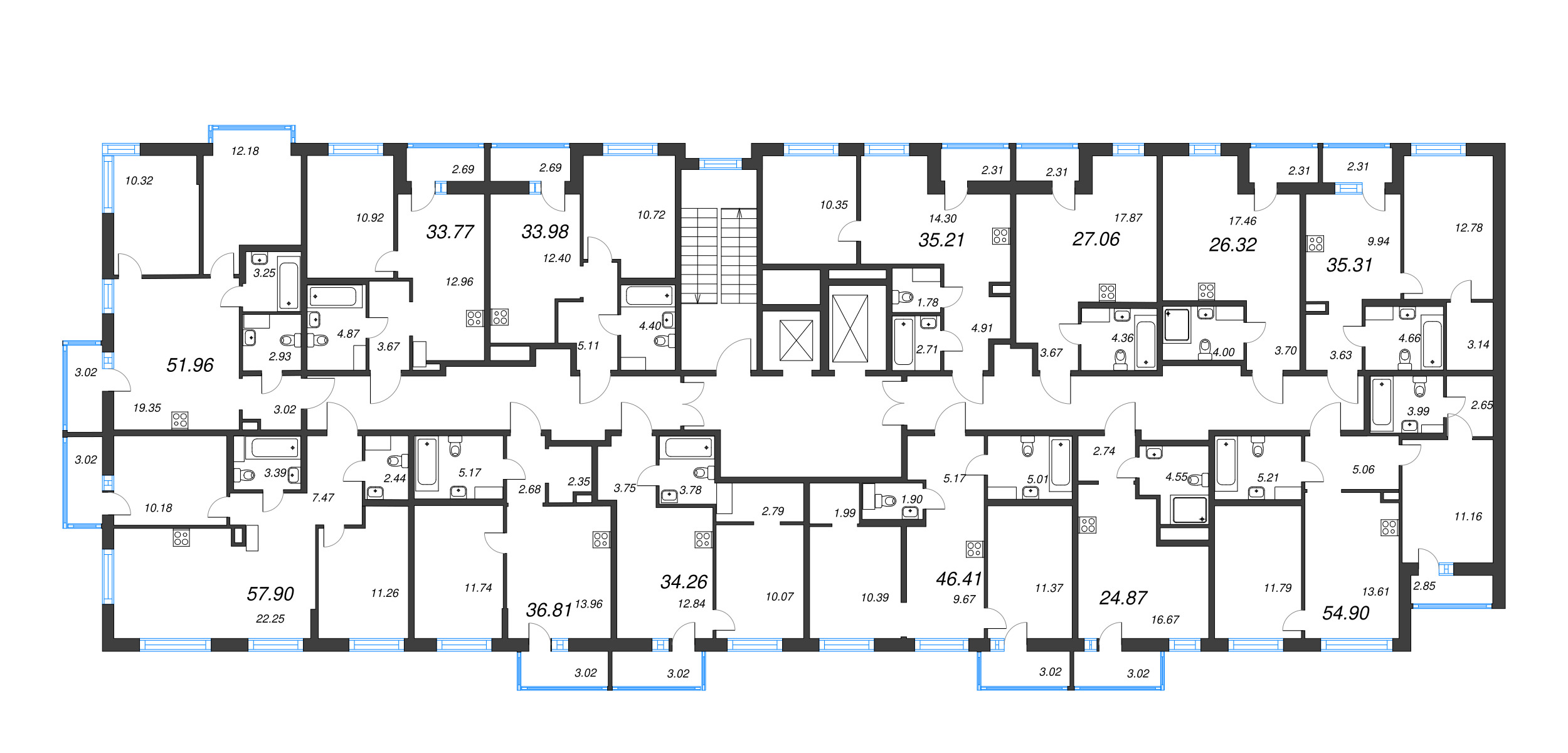 2-комнатная квартира, 46.41 м² - планировка этажа