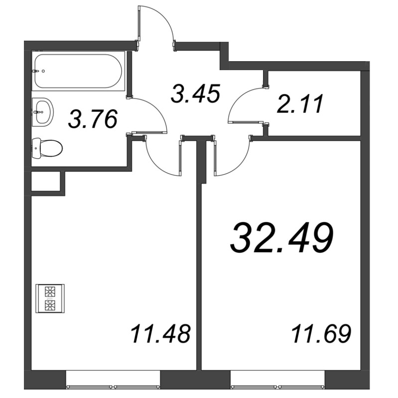 1-комнатная квартира, 32.49 м² в ЖК "VEREN NORT сертолово" - планировка, фото №1