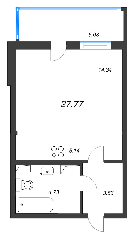 Квартира-студия, 27.77 м² - планировка, фото №1
