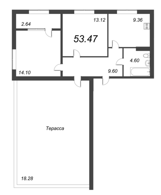 2-комнатная квартира, 53.47 м² в ЖК "Pixel" - планировка, фото №1