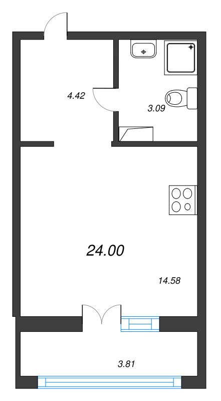 Квартира-студия, 24 м² - планировка, фото №1