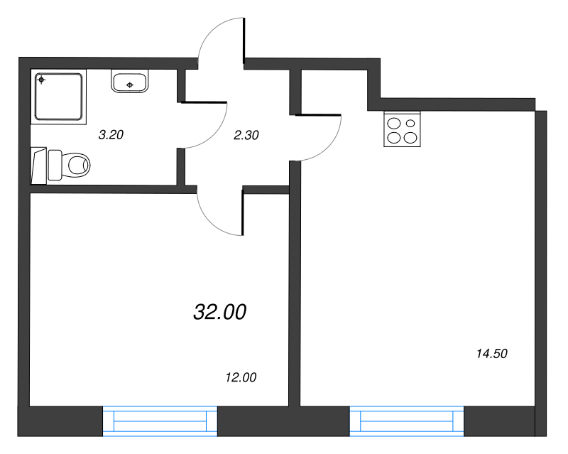 1-комнатная квартира, 32.9 м² в ЖК "ЛСР. Ржевский парк" - планировка, фото №1