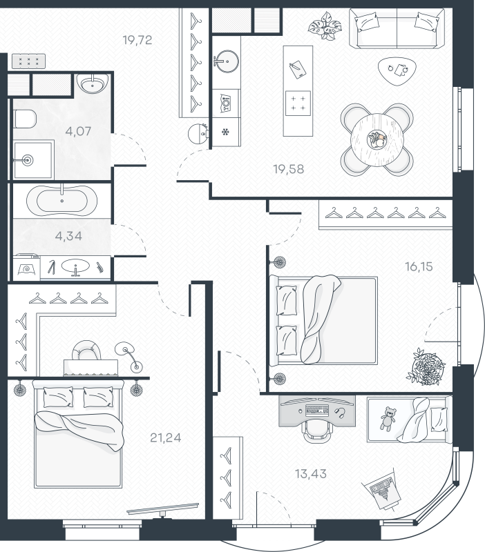 4-комнатная (Евро) квартира, 99.81 м² в ЖК "MONODOM-ART" - планировка, фото №1