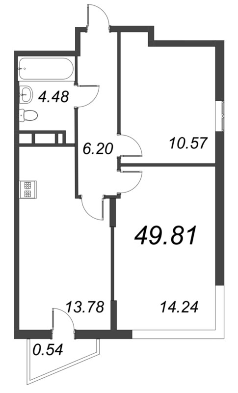 2-комнатная квартира, 49.81 м² в ЖК "VEREN NORT сертолово" - планировка, фото №1