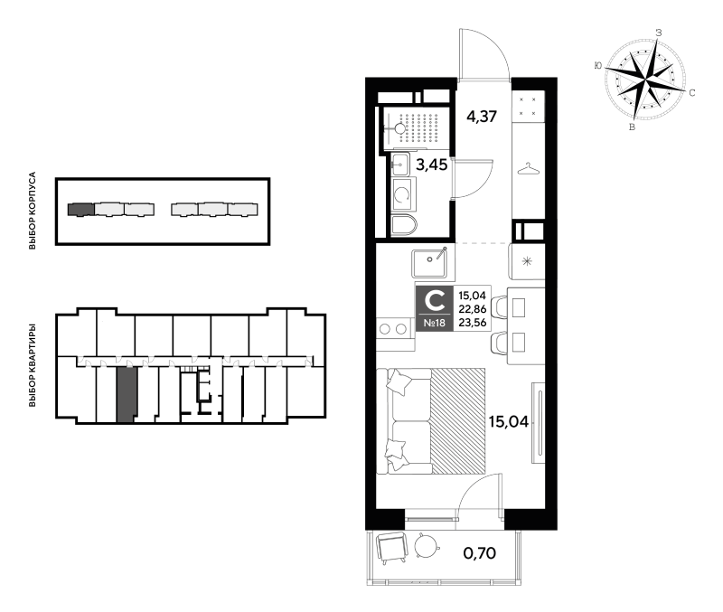 Квартира-студия, 23.56 м² в ЖК "Догма Юкки" - планировка, фото №1