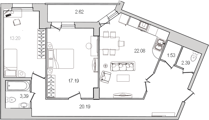 3-комнатная (Евро) квартира, 84.7 м² - планировка, фото №1