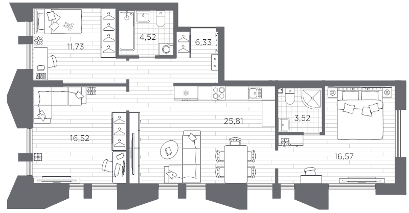 4-комнатная (Евро) квартира, 85 м² в ЖК "Галерная гавань" - планировка, фото №1