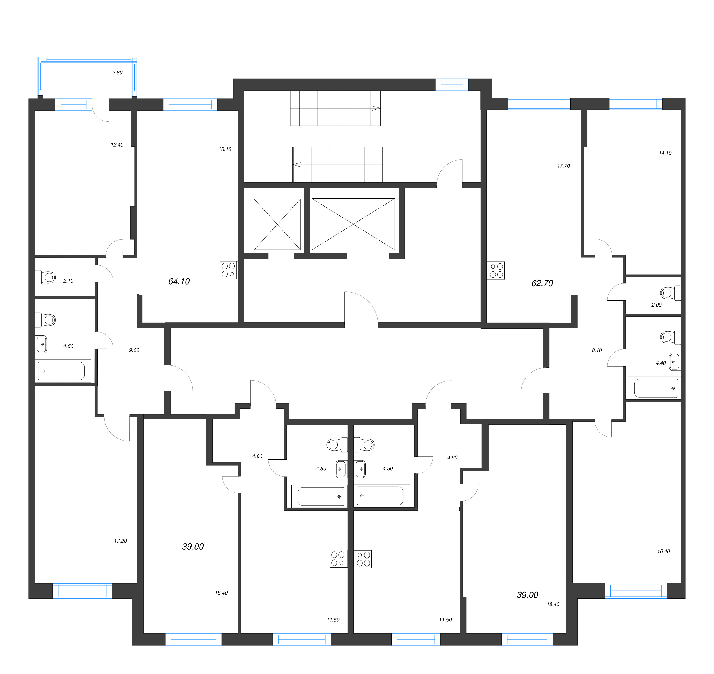 1-комнатная квартира, 39 м² в ЖК "Ягодное Река Парк" - планировка этажа