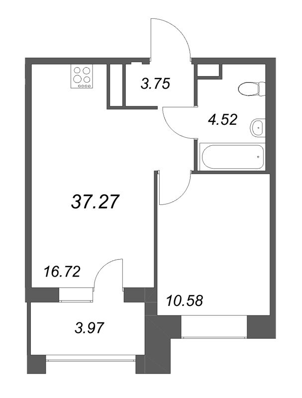 2-комнатная (Евро) квартира, 37.27 м² в ЖК "Ranta Residence" - планировка, фото №1