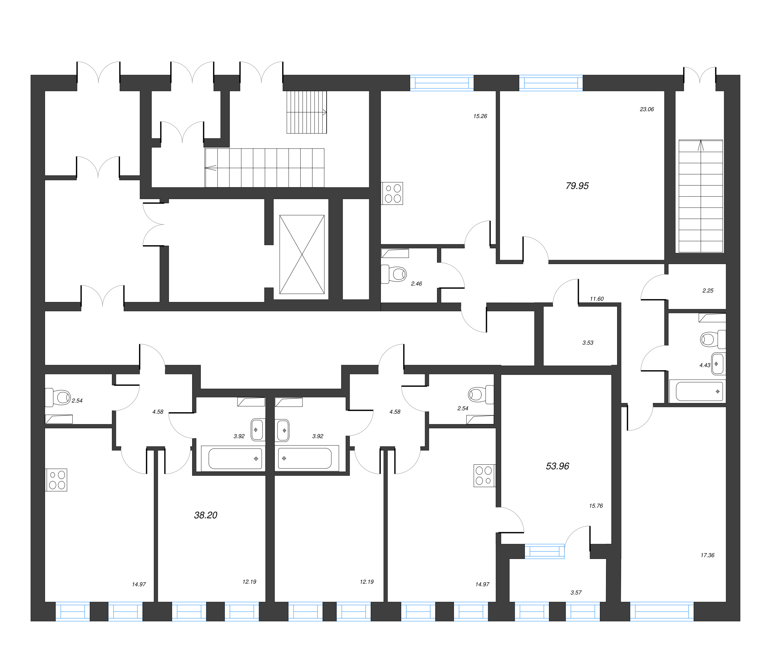 3-комнатная (Евро) квартира, 79.95 м² - планировка этажа