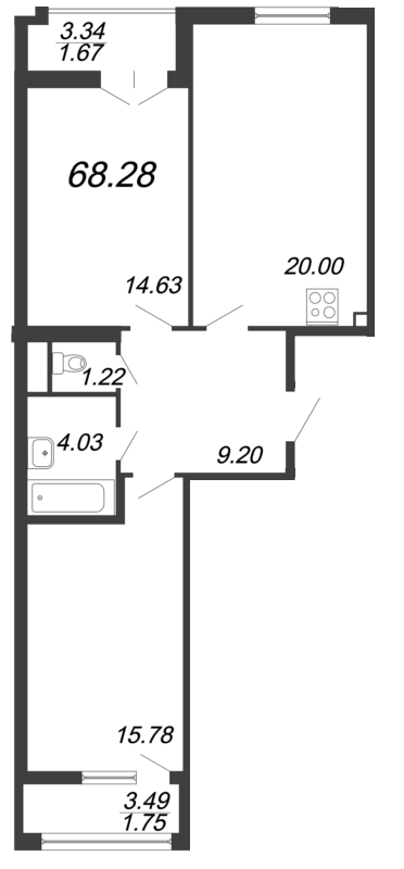 3-комнатная (Евро) квартира, 68.28 м² в ЖК "Дефанс Бизнес" - планировка, фото №1