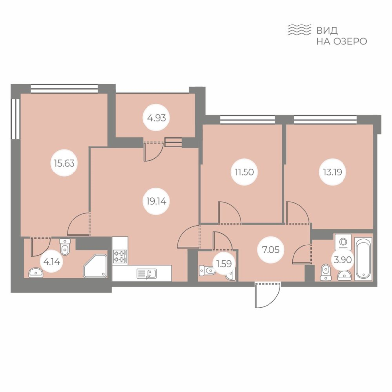 4-комнатная (Евро) квартира, 78.61 м² в ЖК "БФА в Озерках" - планировка, фото №1