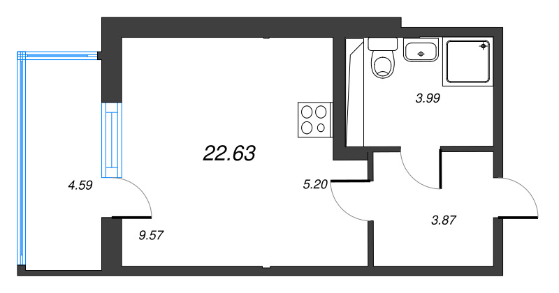 Квартира-студия, 22.63 м² в ЖК "ЮгТаун" - планировка, фото №1