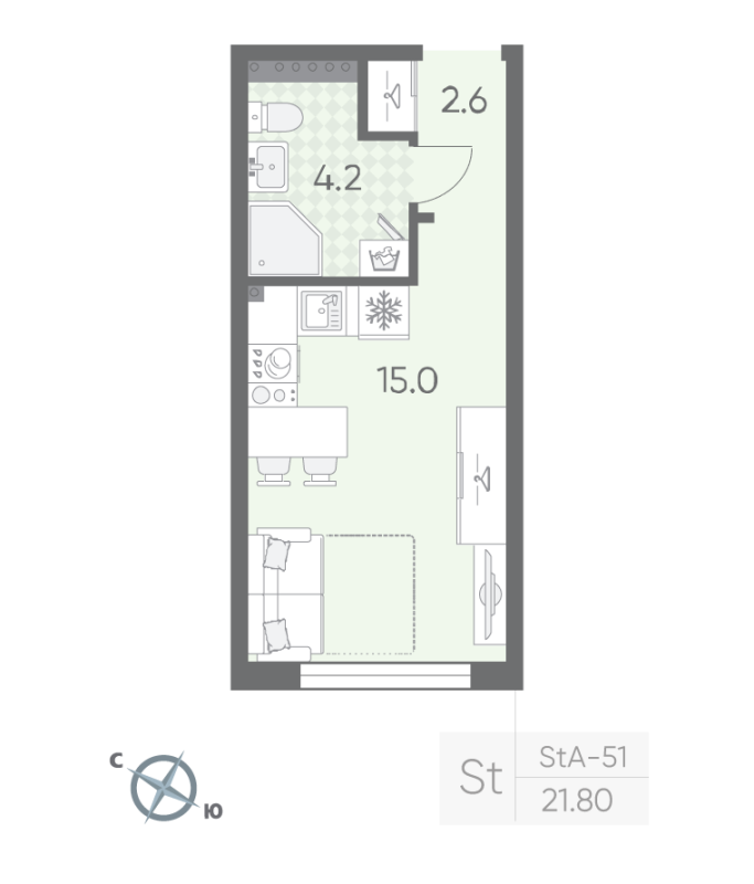 Квартира-студия, 21.8 м² в ЖК "Пулково Лейк" - планировка, фото №1