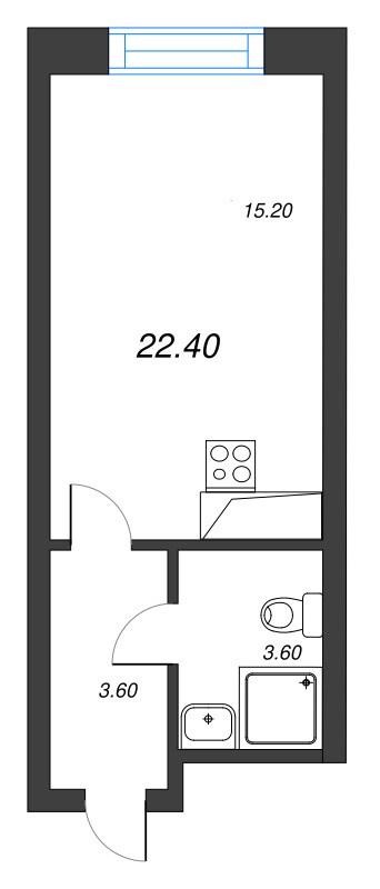 Квартира-студия, 22.4 м² в ЖК "Большая Охта" - планировка, фото №1