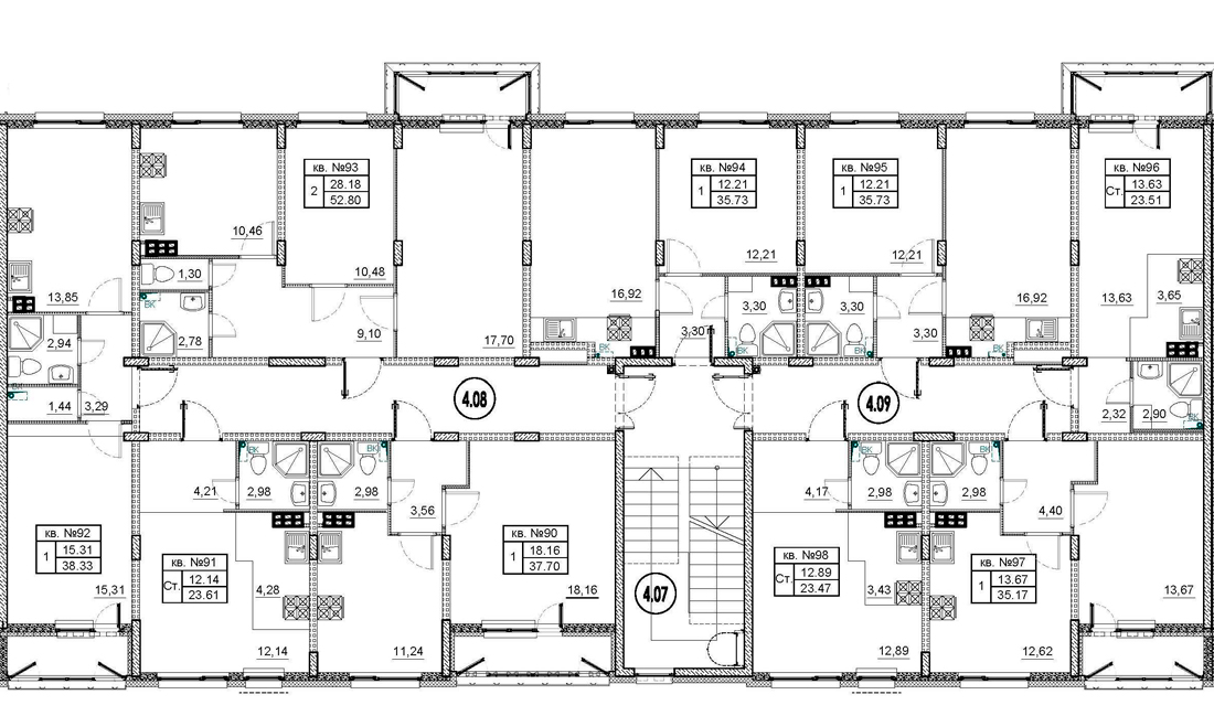 Квартира-студия, 23.47 м² в ЖК "Верево-сити" - планировка этажа